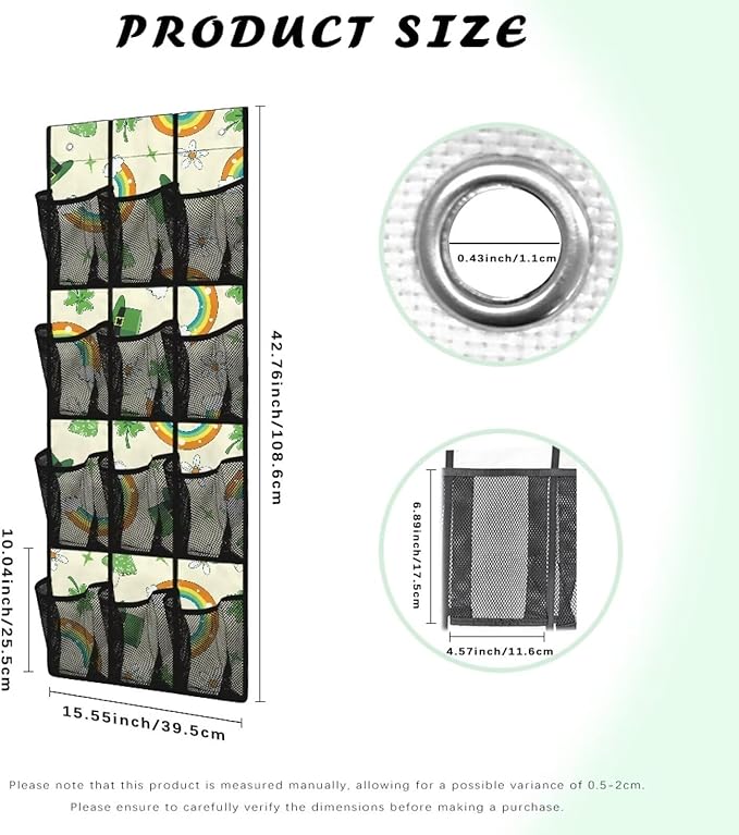Over the Door Shoe Organizer 12 Large Pockets Hanging Shoe Rack for Closet Organizers and Storage Sturdy Oxford Fabric Shoe Hanger Rainbow Green Hat