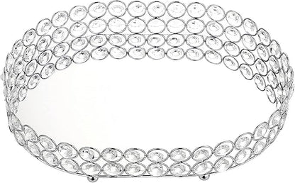 Hipiwe Crystal Vanity Tray Mirrored Dresser Perfume Trays for Makeup Tray Cosmetic Skin Care Storage, Jewelry Trinket Organizer Tray for Bathroom Countertop Home Decor (Medium, Silver)
