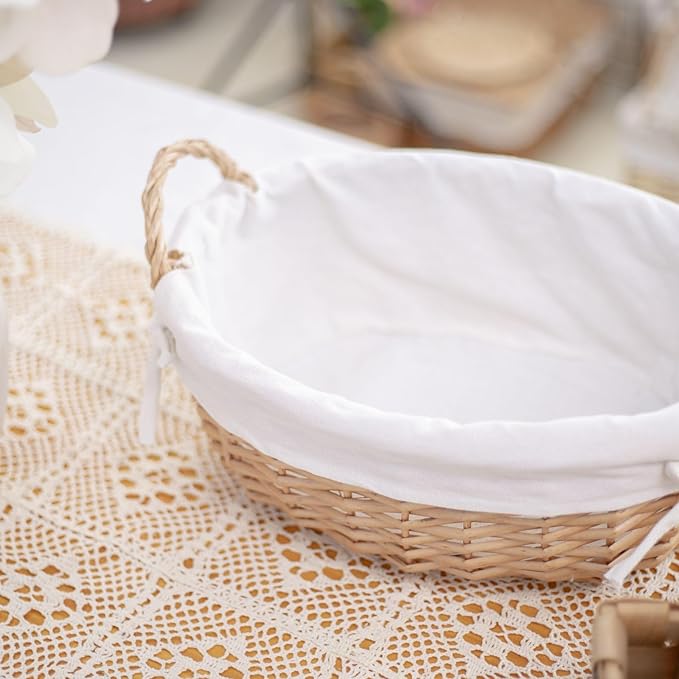 YRMT Wicker Empty Gift Basket to Fill, Wicker Storage Basket with Liner for Organizing Shelves Holiday Present Basket with Handles, Large 15" x 10.6" x 7.3"