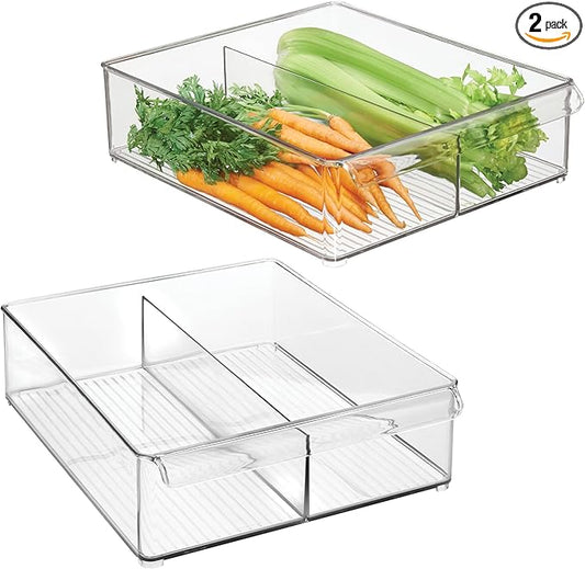 iDesign Divided Plastic Pantry Bin with Front Handle - Set of 2 - Clear