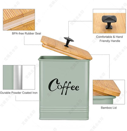Coffee Canister,Airtight 40 oz Large Iron Black Storage Container for Coffee Grounds, Beans, Pods & More,Accessories & Gifts (Saga Green)