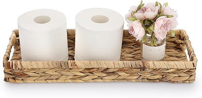 Sumnacon Bathroom Tray for Counter 16.9 Inch Water Hyacinth Bathroom Tray Over Toilet,Wicker Toilet Tank Tray Organizer Decorative Tray for Bathroom Toilet Vainty Kitchen Shelf Dining Table Desk
