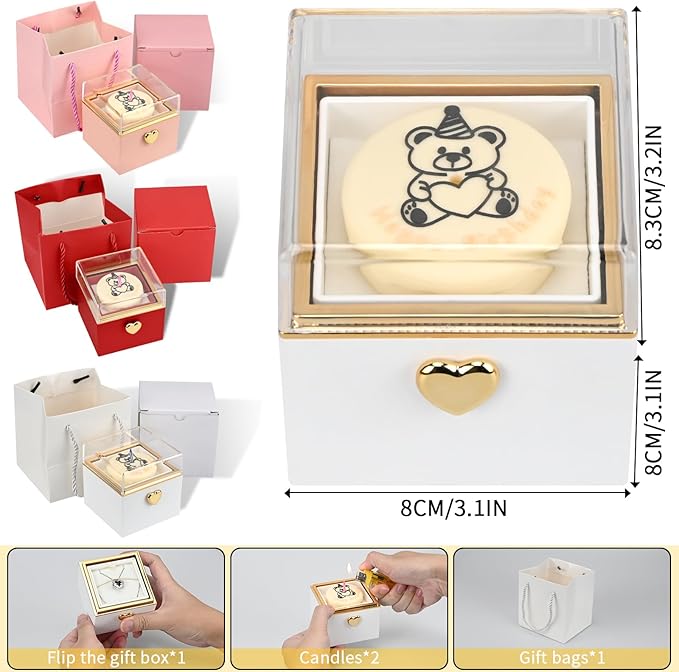 Rotating jewelry box, pop-up surprise gift box, romantic birthday surprise rotating necklace and ring box, Valentine's Day, birthday, anniversary, wedding gift (White)