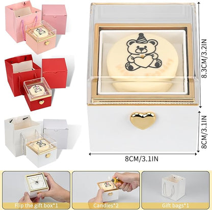 Rotating jewelry box, pop-up surprise gift box, romantic birthday surprise rotating necklace and ring box, Valentine's Day, birthday, anniversary, wedding gift (White)