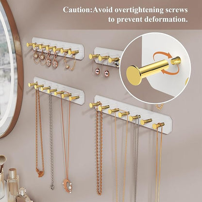 NiHome 4-Pack Wall Mount Acrylic Jewelry Storage for Necklaces, Bracelets, Earrings, Accessories, Easy Installation for Vanity, Bathroom, Kitchen (White)