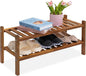 VICTORY RELAX Natural Acacia Wood 2-Tier Folding Shoe Rack – Space-Saving Wooden Shoe Organizer Shelf for Entryway, Hallway, Mudroom, or Closet – Compact Indoor Storage for Footwear & More
