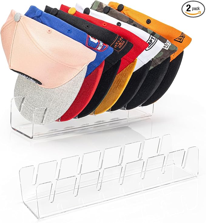 Acrylic Hat Rack, Clear Hat Organizer for Baseball Caps, Hat Display Stand for Closet, No Installation Hat Holder Organizer, 2 Packs, ZMMJTM2P