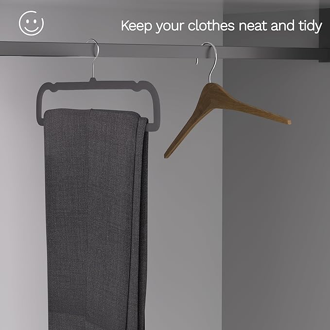 Gray Velvet Hangers 60 Pack, Slim Space Saving Pants Hangers for Closet Organizer, Rotating Hook, Non Slip Clothes Felt Hanger Heavy Duty for Tank Top, Jean Perchas, Camisole, Kids' Clothes