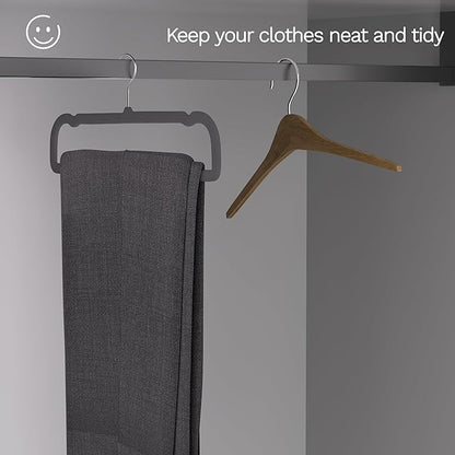 Gray Velvet Hangers 60 Pack, Slim Space Saving Pants Hangers for Closet Organizer, Rotating Hook, Non Slip Clothes Felt Hanger Heavy Duty for Tank Top, Jean Perchas, Camisole, Kids' Clothes