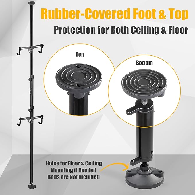 CyclingDeal Floor to Ceiling 2 Bike Storage Stand | Adjustable Aluminum Dual Hanger Pole Rack with Gravity Hooks & Locking Mechanism | Extends 5ft to 10ft | No-Drill Indoor Garage Apartment