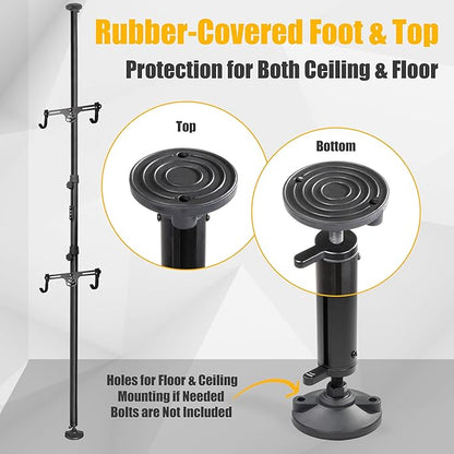 CyclingDeal Floor to Ceiling 2 Bike Storage Stand | Adjustable Aluminum Dual Hanger Pole Rack with Gravity Hooks & Locking Mechanism | Extends 5ft to 10ft | No-Drill Indoor Garage Apartment