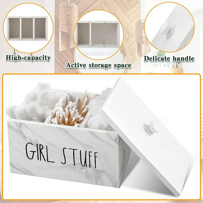 Tampon Holder for Bathroom with Movable Dividers Shark Tampon Storage Container Week with Lid Farmhouse Pad Container Box Feminine Product Organizer Girl Stuff Box for Bathroom(Marble Style)