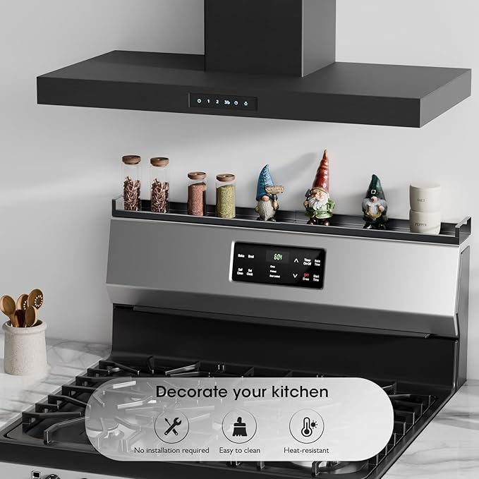 Bumusty 4X Strong Magnetic, 30" Adjustable Oven Shelf Spice Rack Over the Stove, Seasoning Organizer Kitchen Shelves, Matte Black