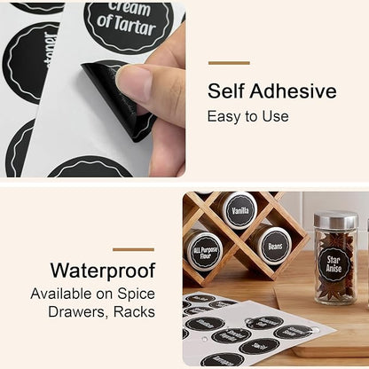 Aixoom 144PCS Spice Labels Stickers for Spice Rack, Preprinted Black Handwritten Words, 1.5in Round Labels for Spice Organize Storage Jars Boxes Bottles
