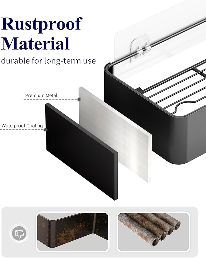 Kitsure Shower Caddy - 2 Pack Adhesive Shower Organizer, Rustproof Metal Shelves, No-Drill Bathroom Organizers and Storage, Black, XX-Large