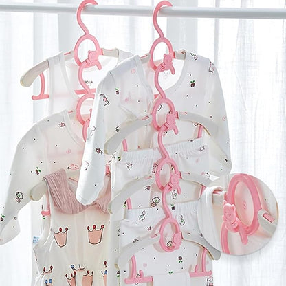 HGYZE Kid Hangers for Closet 50pcs, Pink Infant Clothes Hanger 11-14" Adjustable Plastic Baby Coat Perchas with Bear Hook, Non-Slip Children Outfit Hangars for Boy Toddler Newborn Teen Clothing