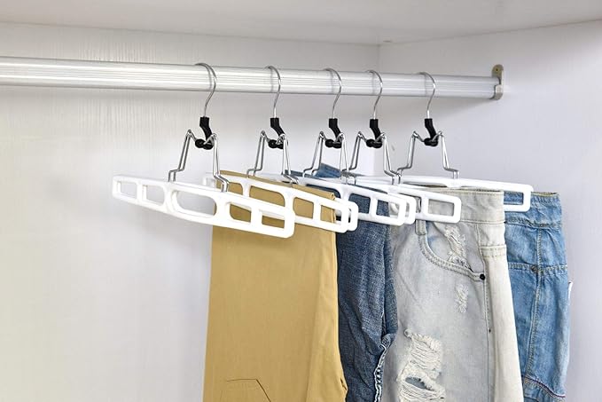 Premium Skirt Hangers 2-Pack - Thin Space-Saving Skirt Hanger Set with Clamp, Pant Hanger 2-Piece Set, Shorts Hangers with Heavy-Duty Locking Clasp, Multipurpose Quality Jean Hangers Set (White, 2)