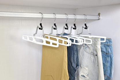 Premium Skirt Hangers 2-Pack - Thin Space-Saving Skirt Hanger Set with Clamp, Pant Hanger 2-Piece Set, Shorts Hangers with Heavy-Duty Locking Clasp, Multipurpose Quality Jean Hangers Set (White, 2)