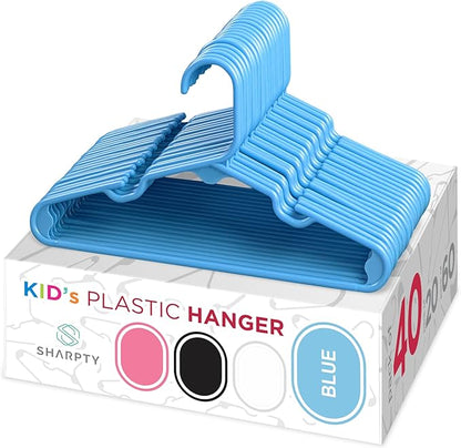 Sharpty Kids Plastic Hangers, Children's Hangers for Baby, Toddler, and Child Clothes - Everyday Standard Use - Ideal for Boys and Girls Closet, Clothing, Pants, Coats, and More - Blue, 40 Pack