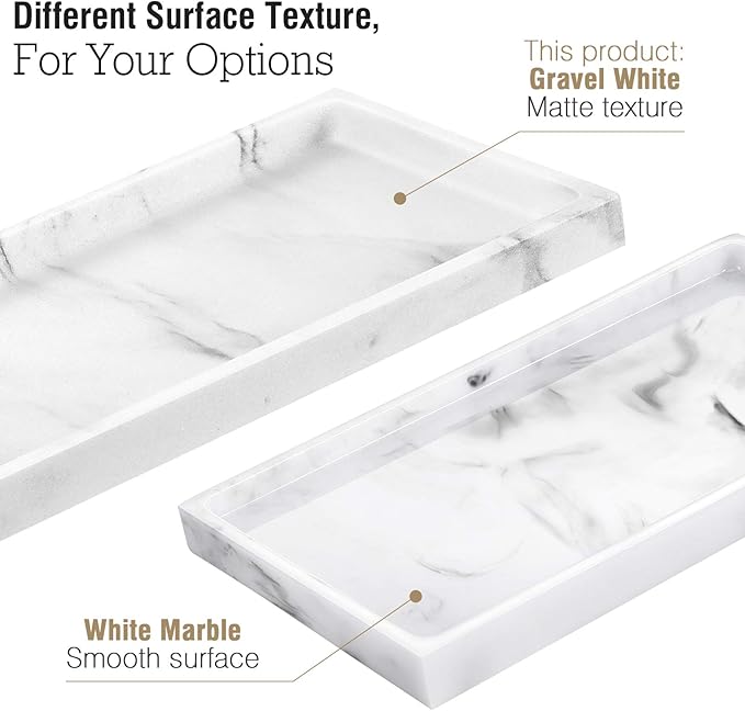 Luxspire Bathroom Vanity Tray, Resin Dresser Jewelry Ring Dish Tank Storage Kitchen Sink Countertop Organizer Plate Holder for Perfume Candles Soap Towel Plant Bathroom Accessories, M, Gravel White