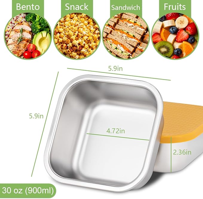 4 Pack Sandwich Containers: 30oz Stainless Steel Lunch Box with Silicone Lids, Meal Prep Container Reusable Metal Sandwiches Food Storage for Kitchen & Office Salad Snacks Fruits