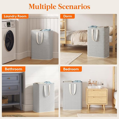 Lifewit 65L Large Collapsible Laundry Hamper, Tall Foldable Dirty Clothes Baskets Waterproof, Freestanding Design with Easy Carry Handles in Dorm Bedroom Bathroom College, Grey