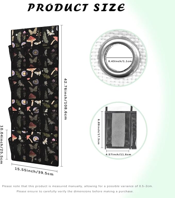 Mushroom Flower Over the Door Shoe Organizer 12 Large Mesh Pockets Hanging Shoe Rack for Door Shoe Storage Organizer Shoe Holder Hanger