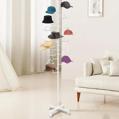 Montex Hat Rack Stand 15 Hooks, Hat Display Stand Metal, Hat Display for Stores, 15 Customizable Circular Hooks (White)