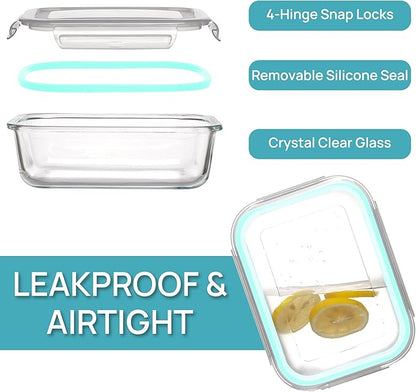 Vtopmart 5 Pack 35oz Glass Food Storage Containers with Lids, Meal Prep Containers, Airtight Reusable Lunch Container Set, Safe for Oven, Microwave, Freezer, and Dishwasher, Multicolour