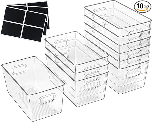 ZEXALOR 10 PACK Clear Storage Bins Clear Storage Containers for Kitchen Pantry Organization, Organizing Bins with Built in Handles, Cabinet Organizers