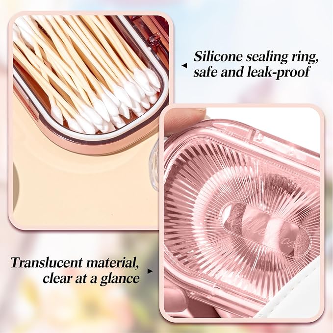 Kigley 4 Pcs Hair Tie Container Small Portable Travel Cotton Swab Holder Flosser Dispenser with Lid Plastic Box Storage Containers for Small Items, 3.94 x 2.76 Inch (Pink)