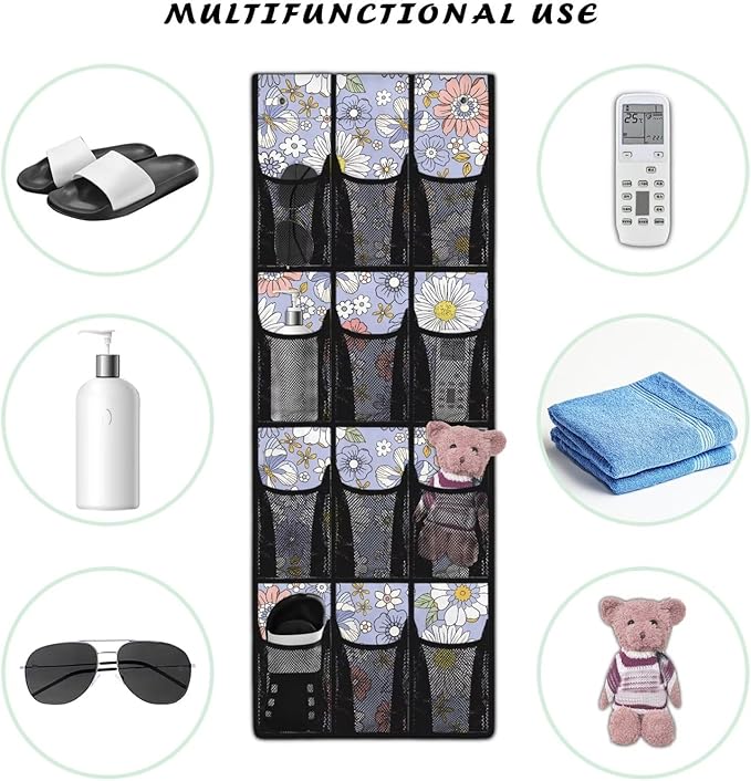 Generic Purple Daisy Door Hanging Shoe Organizer Elastic Over The Door Organizer Bedroom Space Saving Hanging Closet Organizer for Entrances College Dorm Apartments Storage Organizer