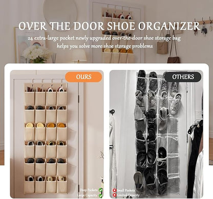 homyfort Over the Door Shoe Organizer, 24 Large Breathable Mesh Pocket,Space Saving Hanging Shoe Rack,Shoe Storage Holder for Entryway Bedroom Closet