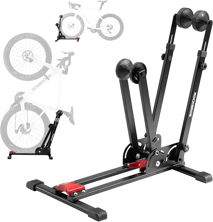 ROCKBROS Bike Stand 2-in-1 Vertical & Horizontal Bike Stand Floor Foldable Adjustable Bike Parking Rack for 24" -27.5" Mountain Road Bike Indoor Storage Garage