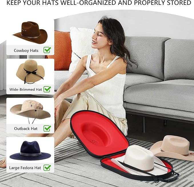 Anysiny Cowboy Hat Box for Travel-Crush Proof Hat Travel Case for Cowboy Hats Holder Storage Box Organizer Cap Carrier with Adjustable Carry Strap