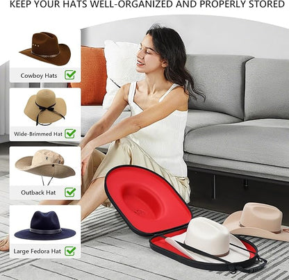 Anysiny Cowboy Hat Box for Travel-Crush Proof Hat Travel Case for Cowboy Hats Holder Storage Box Organizer Cap Carrier with Adjustable Carry Strap