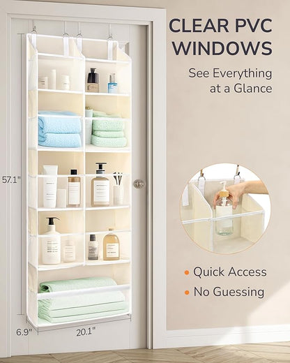ULG Over the Door Organizer, 5-Tier Extra Large Hanging Storage with 10 Mesh Pockets, 100 lbs Capacity, Heavy Duty Door Organizer for Closet, Bedroom, Nursery Storage, Beige