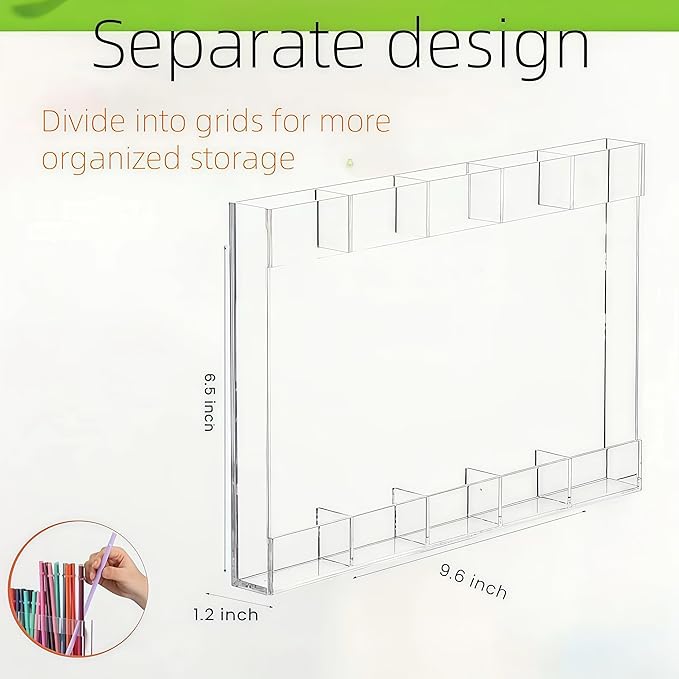 9.6” Large Clear Acrylic Straw Holder, Cabinet Door Straw Organizer with Strong Adhesive Mount, Reusable Tumbler Straw Storage