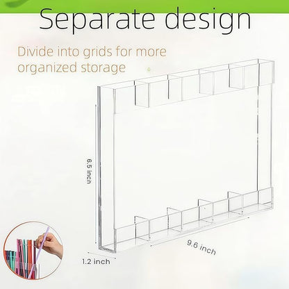 9.6” Large Clear Acrylic Straw Holder, Cabinet Door Straw Organizer with Strong Adhesive Mount, Reusable Tumbler Straw Storage