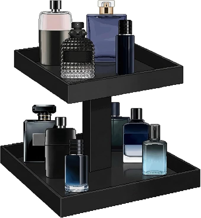 YAGELI Black Perfume Organizer for Men - 2 Tier Acrylic Cologne Rack Organizer for Men, Rectangular Vanity Storage with Sturdy Design, Space Saver for Bathroom & Bedroom(Blank2)