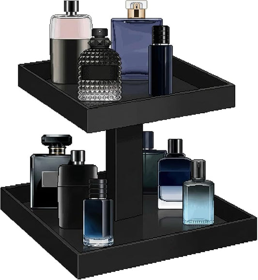 YAGELI Black Perfume Organizer for Men - 2 Tier Acrylic Cologne Rack Organizer for Men, Rectangular Vanity Storage with Sturdy Design, Space Saver for Bathroom & Bedroom(Blank2)