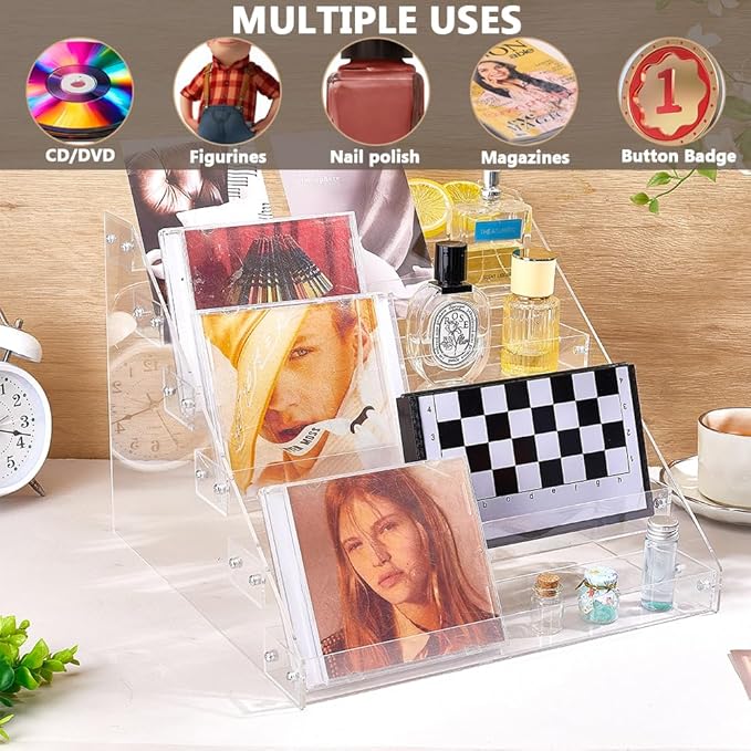 Acrylic CD Holder 6 Layers Storage Organizer CD Cases Nail Polishes Storage Holder Stand Cosmetic Organizer Rack Acrylic Makeup Display Shelf Clear Cosmetic Display Shelf for DVD Case