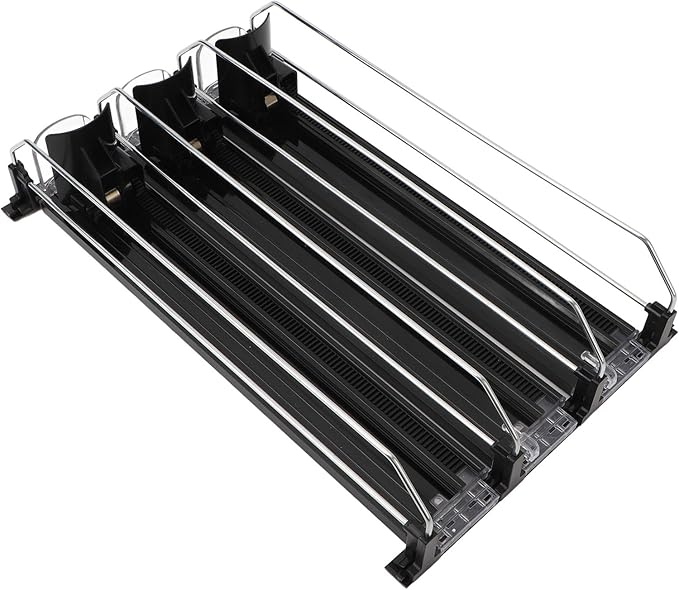 Drink Organizer for Refrigerator, Soda Can Organizer for Fridge, 3 Rows Labor Saving Drink Dispenser, Automatic Drink Beer Beverage Containers for Kitchen Supermarket(Black)