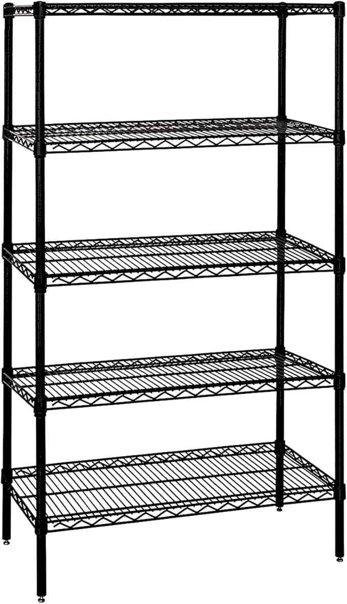 Quantum Storage Systems WR63-1448BK Wire Shelving Starter Kit, 48" W x 14" D x 63" H, 600 lbs Capacity, Carbon Steel, Epoxy Coated, Black, NSF