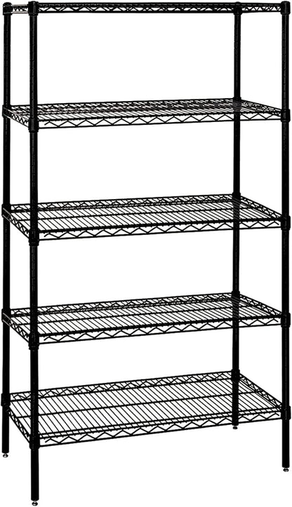 Quantum Storage Systems WR63-1448BK Wire Shelving Starter Kit, 48" W x 14" D x 63" H, 600 lbs Capacity, Carbon Steel, Epoxy Coated, Black, NSF