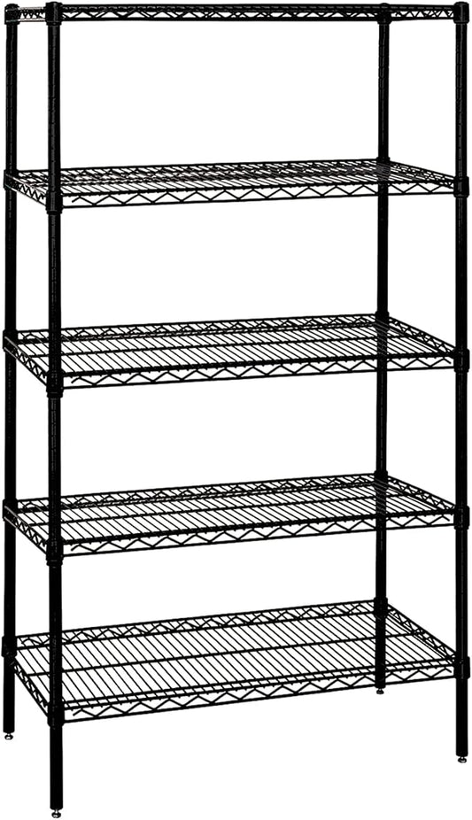 Quantum Storage Systems WR63-1448BK Wire Shelving Starter Kit, 48" W x 14" D x 63" H, 600 lbs Capacity, Carbon Steel, Epoxy Coated, Black, NSF