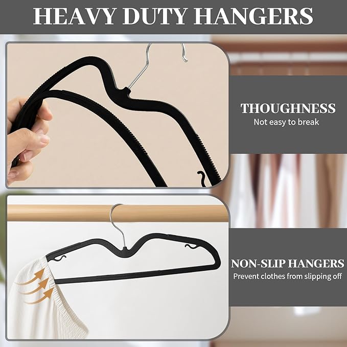 LemonRoad 50 Pack Short Neck Hangers, Upgraded Non-Slip Plastic Hangers Lifts Clothes 3" Higher, Space Saving 360 Swivel Hook for Closet Organizer, Shirts Jackets Dresses, Smooth (Black)