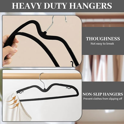 LemonRoad 50 Pack Short Neck Hangers, Upgraded Non-Slip Plastic Hangers Lifts Clothes 3" Higher, Space Saving 360 Swivel Hook for Closet Organizer, Shirts Jackets Dresses, Smooth (Black)