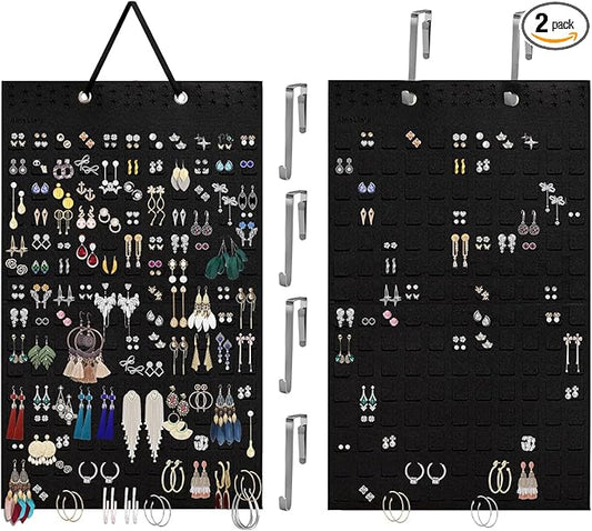 Earring Organizer Hanging Earring Holder, Holds Up To 330 Pairs, Soft Felt Wall Mount Earring Display Holder Stud Earrings Organizer for Women Girls - 2 Pack (Include Metal Hook and Rope)