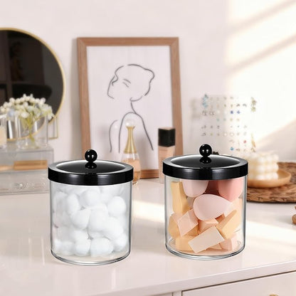 Amolliar 50 Oz Apothecary Jar - 2 Pack Clear Container with Stainless Steel Lid, Plastic Jar for Laundry Room Organization & Pods Storage, Bathroom Vanity Organizer, Kitchen Countertop Decor(Black)